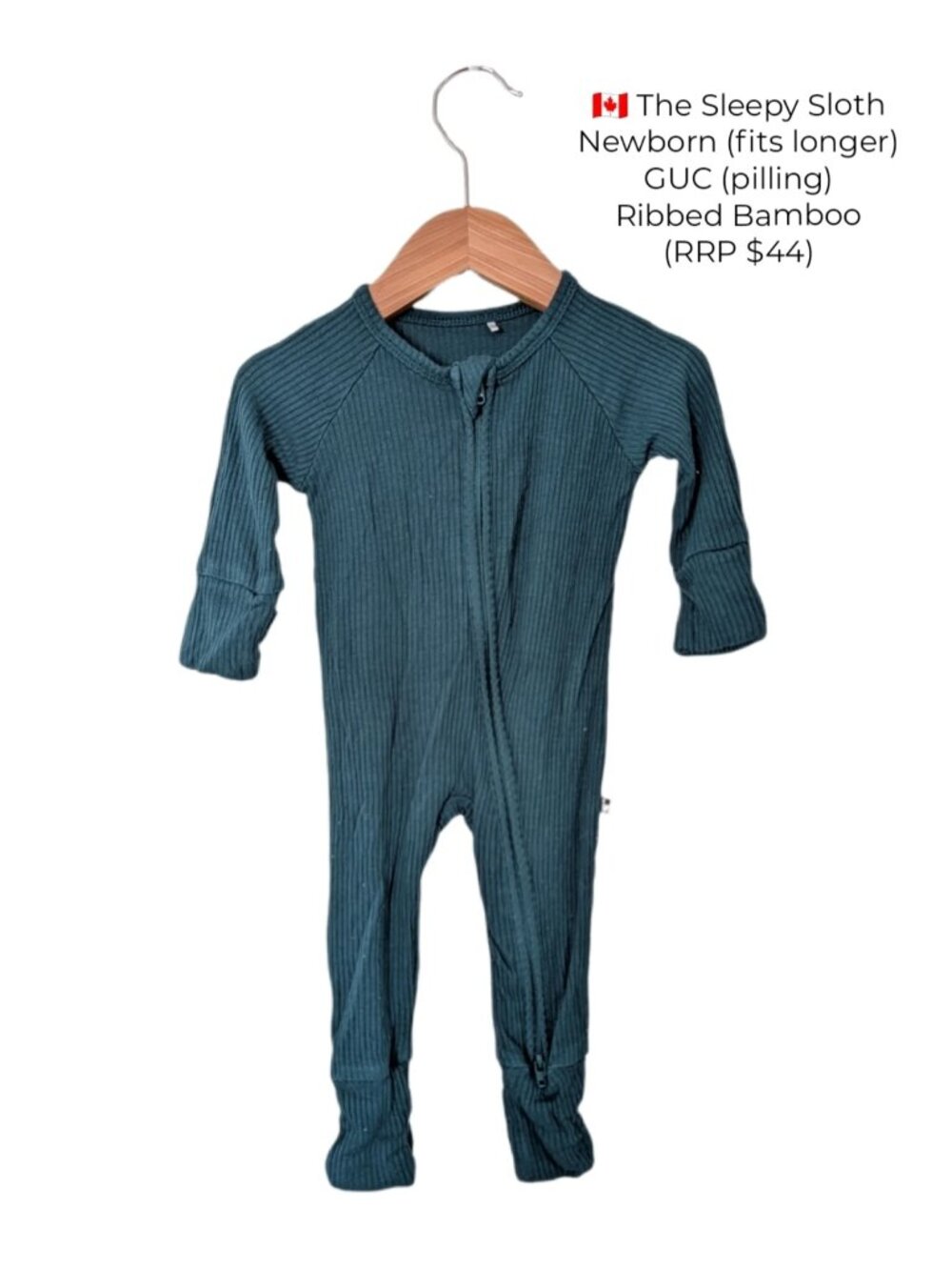 The Sleepy Sloth Green Ribbed Sleeper Romper Newborn (fits longer)
